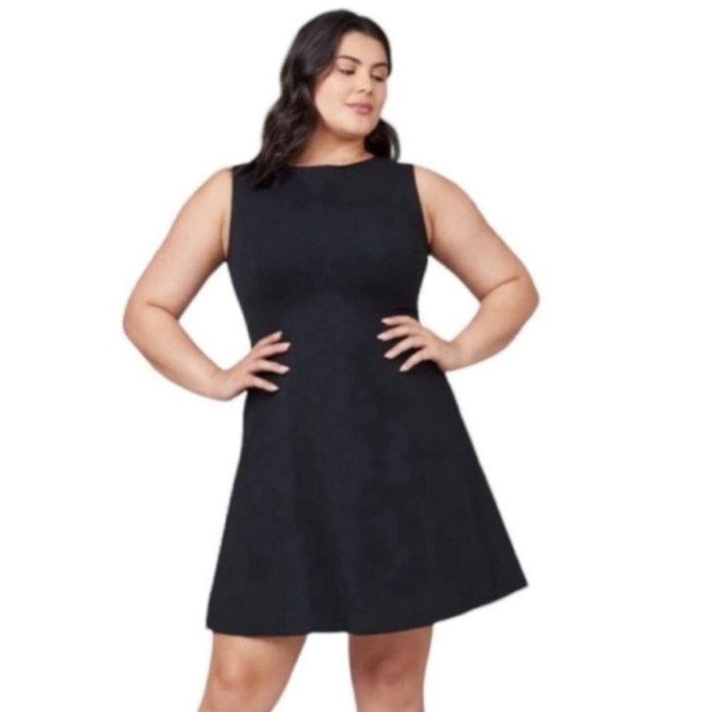 Spanx The Perfect Fit & Flare Black Ponte Sleeveless Dress SZ 2X Pockets Classic